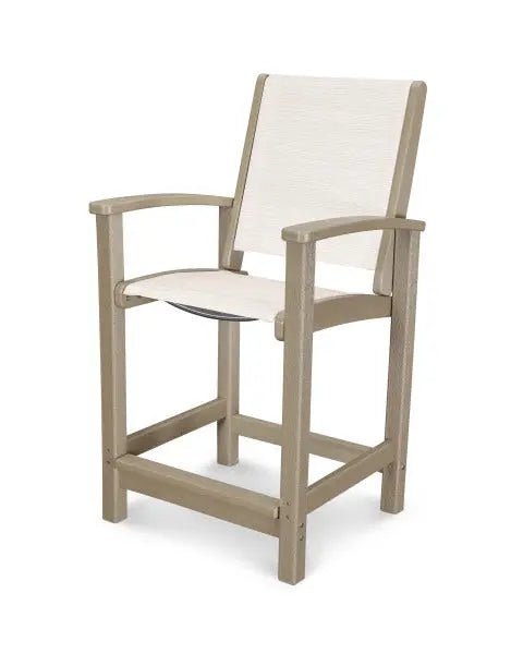 POLYWOOD Coastal Counter Sling Chair Vintage Sahara with Parchment Sling Outdoor Chairs 12032300