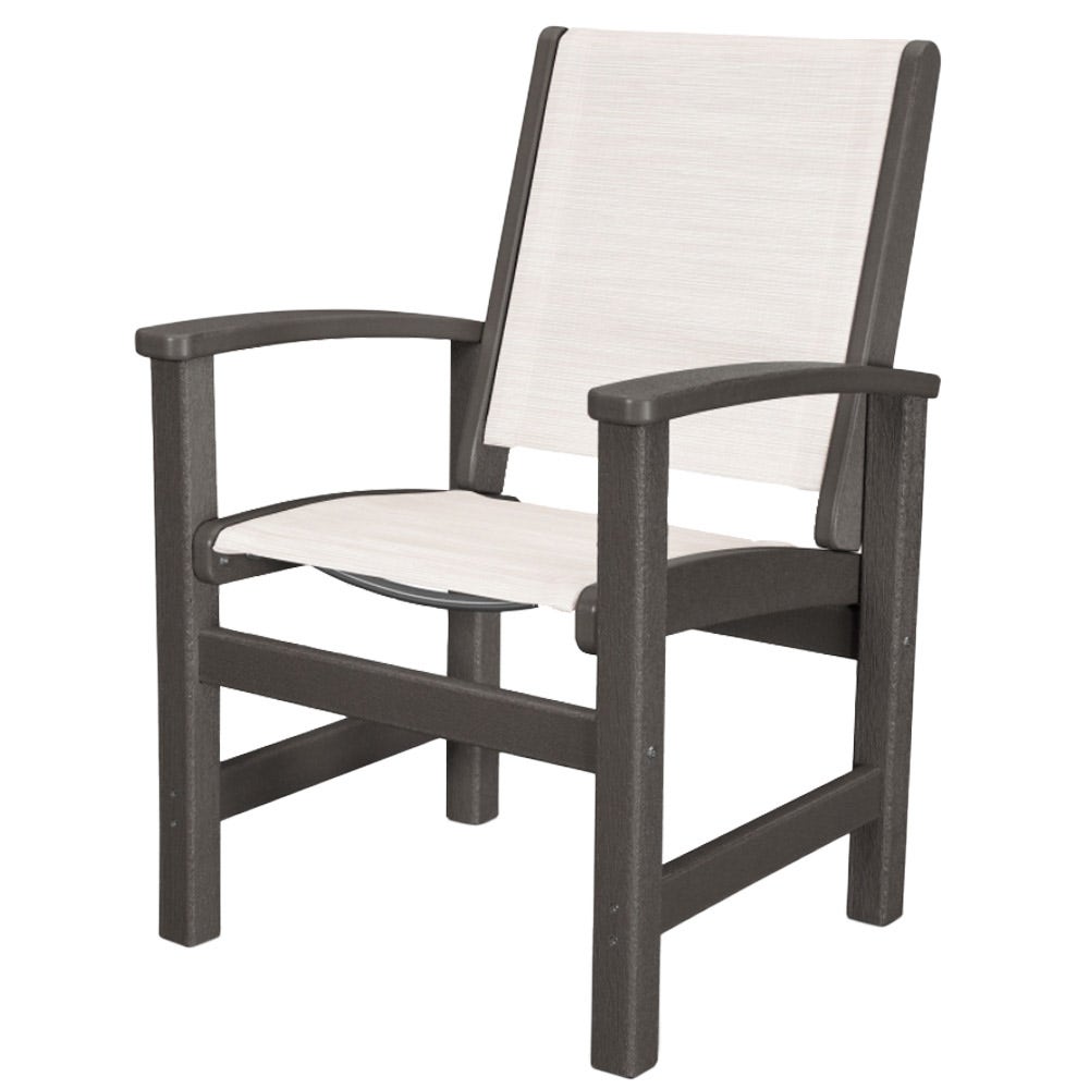 Polywood Coastal Dining Sling Chair Vintage Coffee with White Sling Outdoor Chairs 12032306