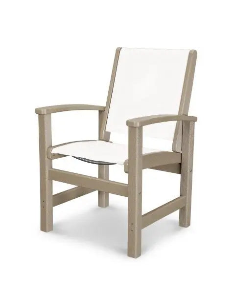POLYWOOD Coastal Dining Sling Chair Vintage Sahara with White Sling Outdoor Chairs 12032334