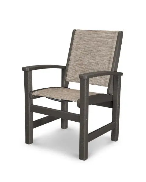 POLYWOOD Coastal Outdoor Dining Sling Chair Vintage Coffee with Onyx Sling Outdoor Chairs 12037917