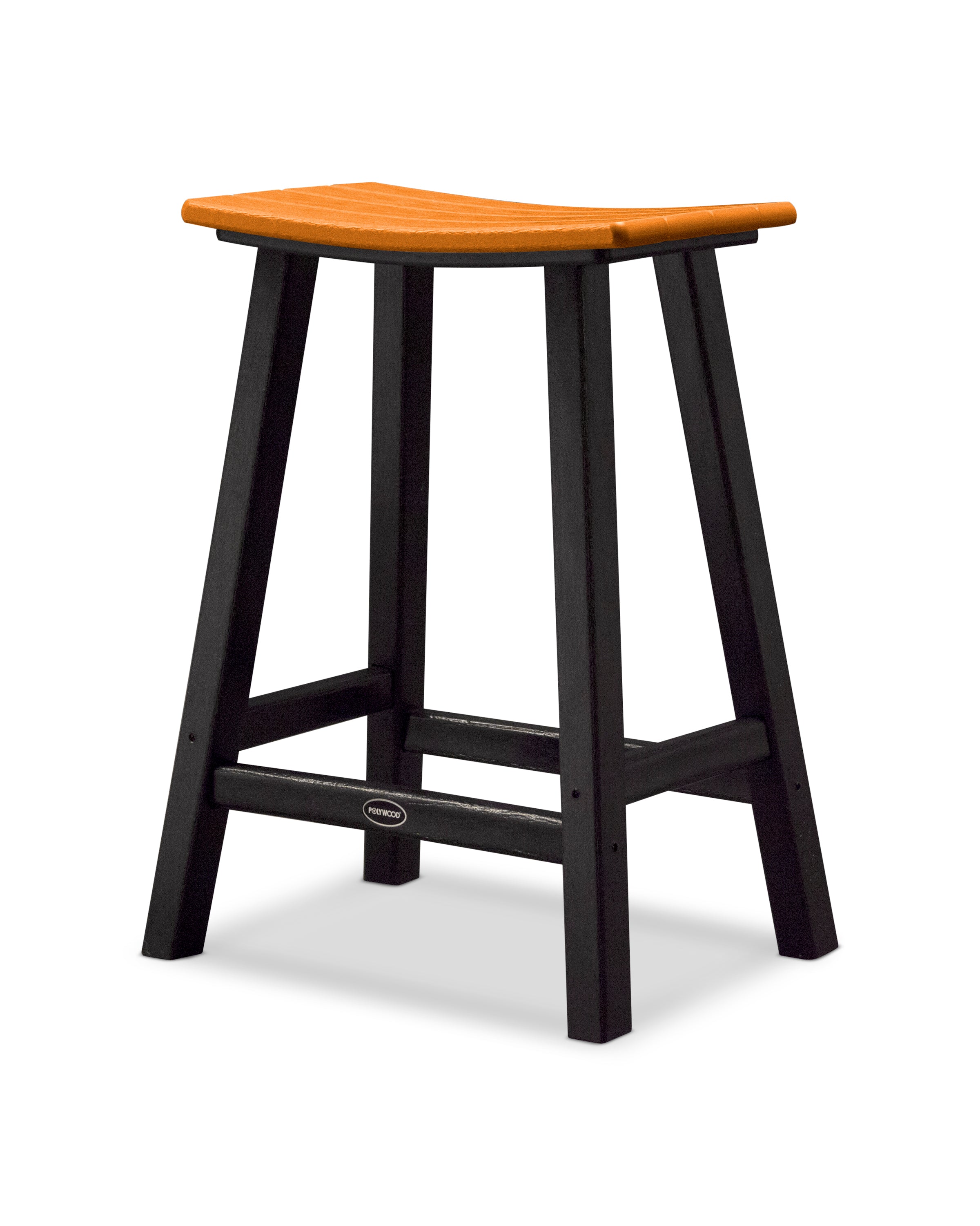 Polywood Contempo Saddle Counter Stool with Black Legs and Tangerine Seat Outdoor Chairs 12039489