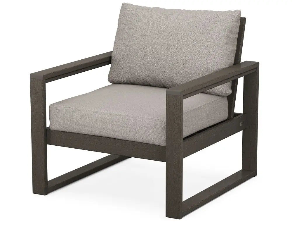 Polywood Edge Club Chair in Vintage Coffee Finish with Weathered Tweed Cushion Outdoor Chairs 12040243