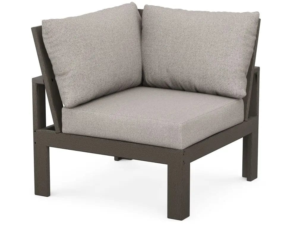 Polywood Edge Modular Corner Chair in Vintage Coffee Finish with Weathered Tweed Cushion Outdoor Chairs 12040248