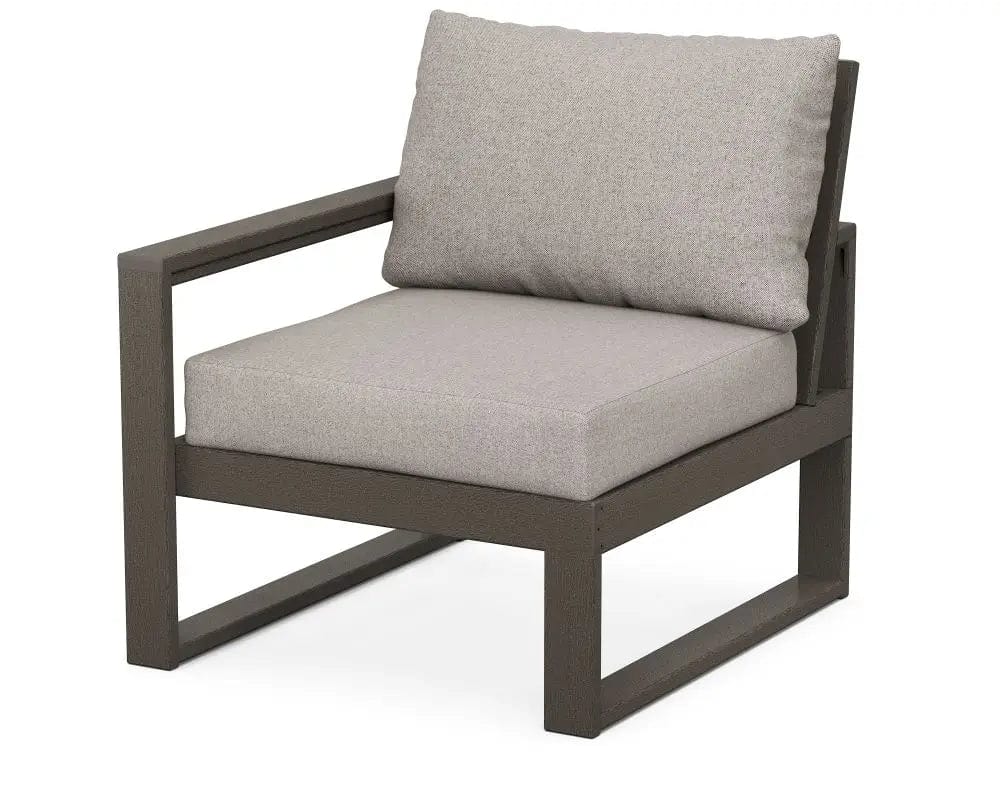 Polywood Edge Modular Left Arm Chair in Vintage Coffee with Weathered Tweed Cushion Outdoor Chairs 12040246