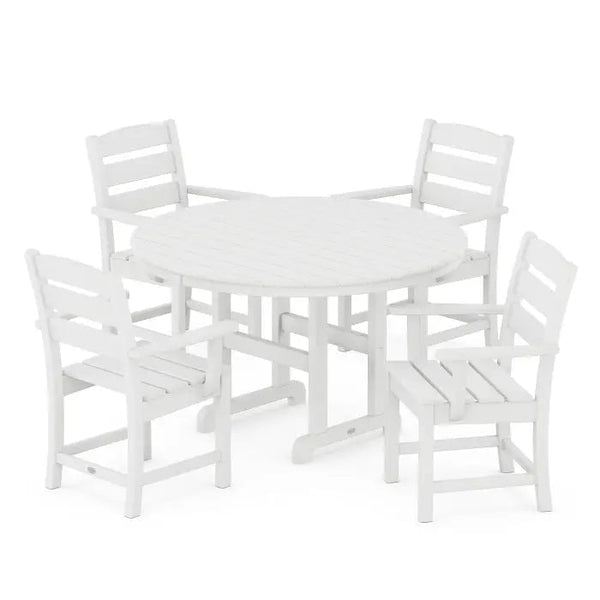 POLYWOOD Lakeside 5-Piece Round Farmhouse Dining Set in White