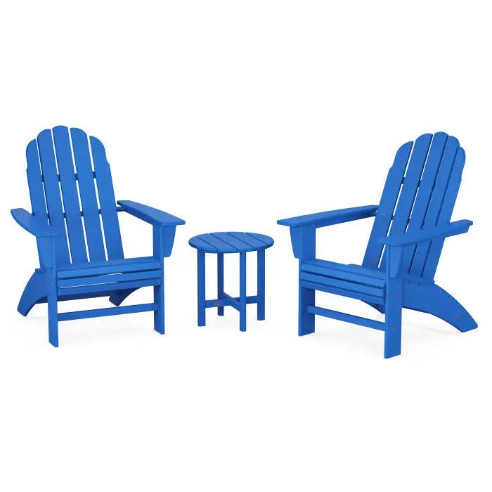 POLYWOOD Vineyard 3-Piece Curveback Adirondack Set Outdoor Furniture Sets Pacific Blue PWS418-1-PB