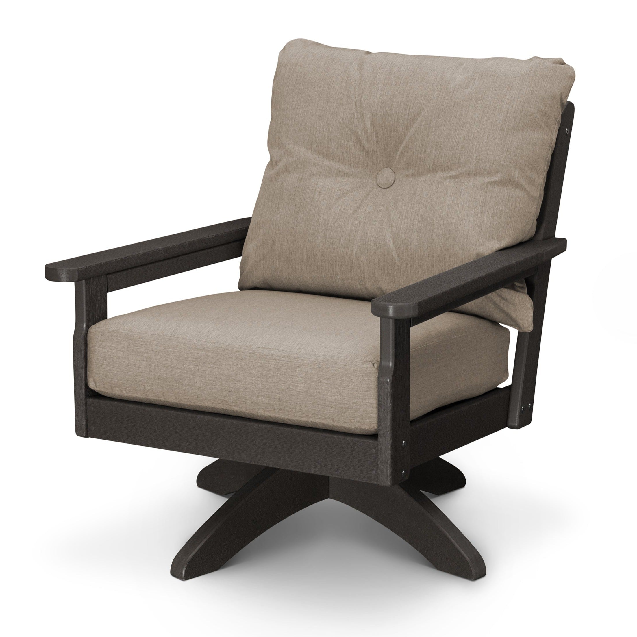 POLYWOOD Vineyard Deep Seating Swivel Chair in Vintage Coffee and Cast Ash Cushion Outdoor Chairs 12037609