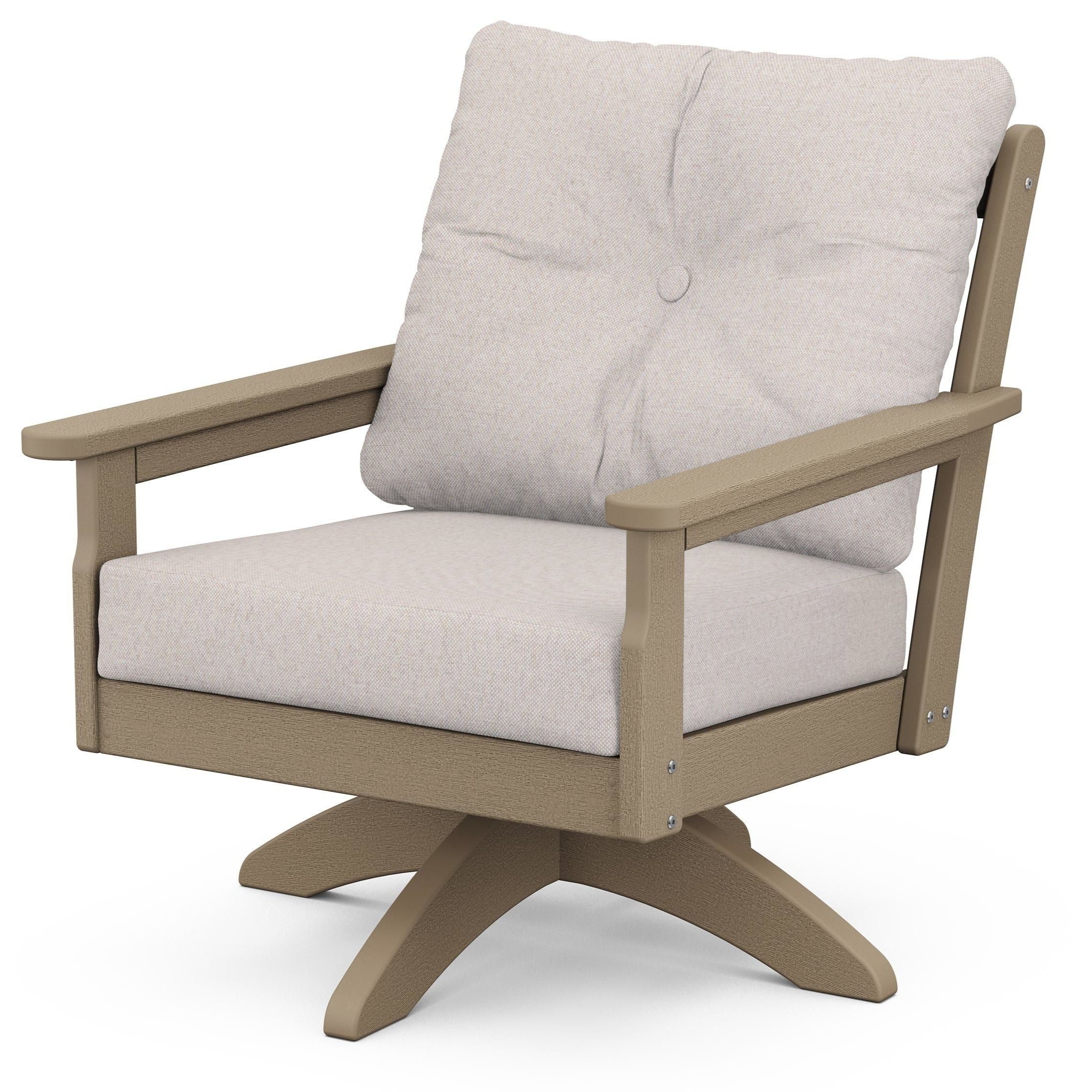 POLYWOOD Vineyard Deep Seating Swivel Chair in Vintage Sahara and Essential Sand Cushion Outdoor Chairs 12032901