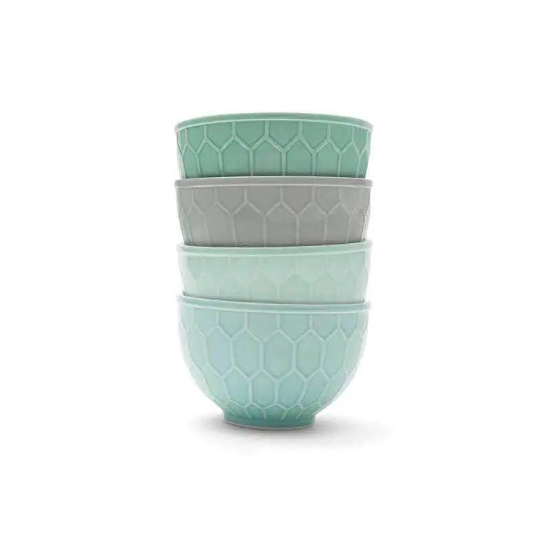 Quad Basket Bottle Topper with 4 Hex Pattern Stoneware Bowls Decor 12030873