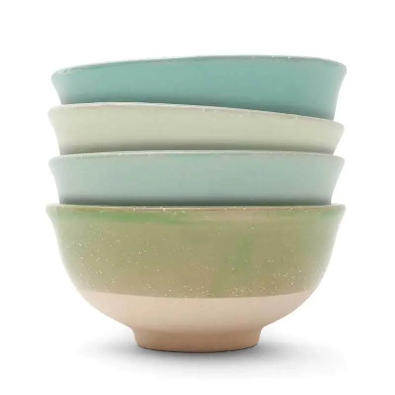 Quad Basket Bottle Topper with 4 Two-Toned Stoneware Bowls Decor 12030874