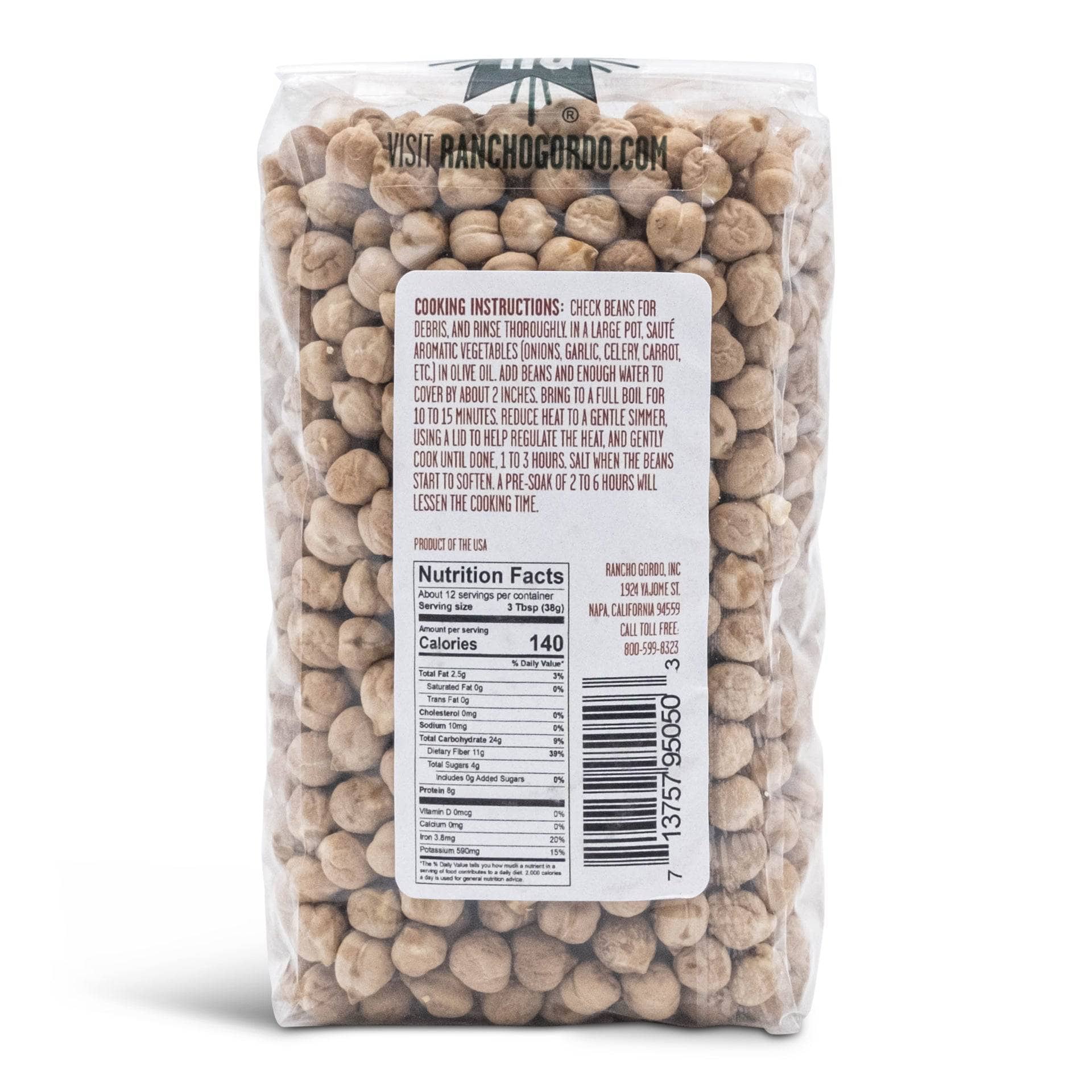 Rancho Gordo Garbanzo Beans, Dry