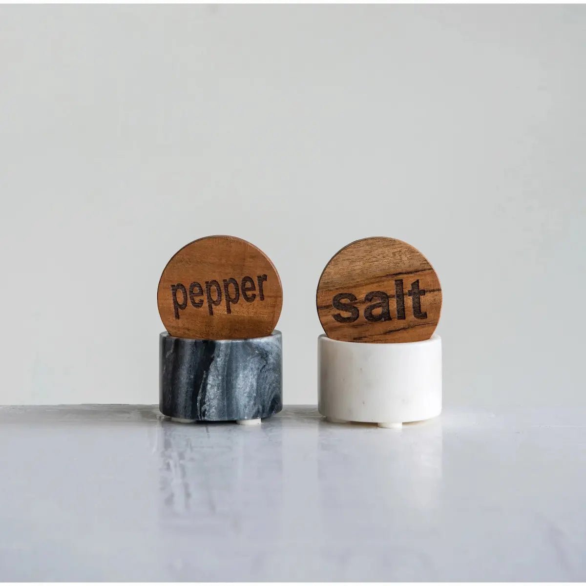 Salt and Pepper Container with Wood Lid, 2 Styles Salt & Pepper Shakers