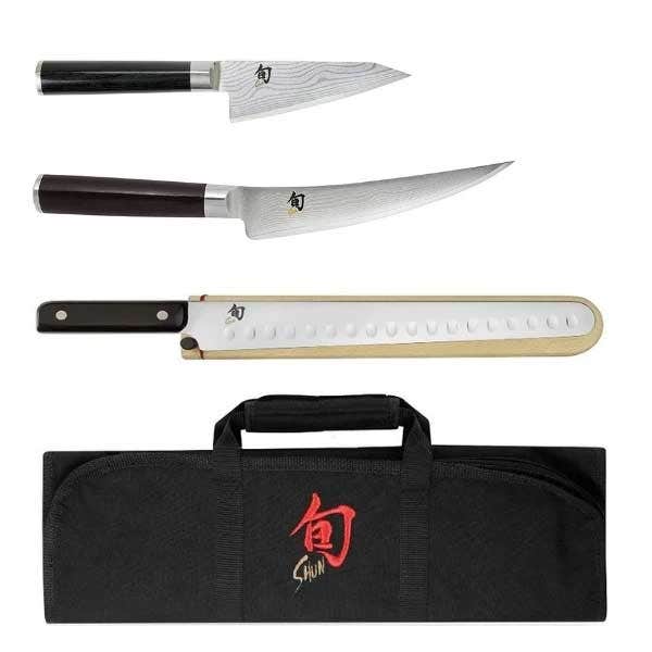 Shun Classic Four Piece BBQ Knife Set with Knife Roll Kitchen Utensil Sets 12030285