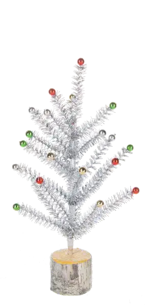 Silver Tinsel Trees with Wood Base Seasonal & Holiday Decorations Small 12045112
