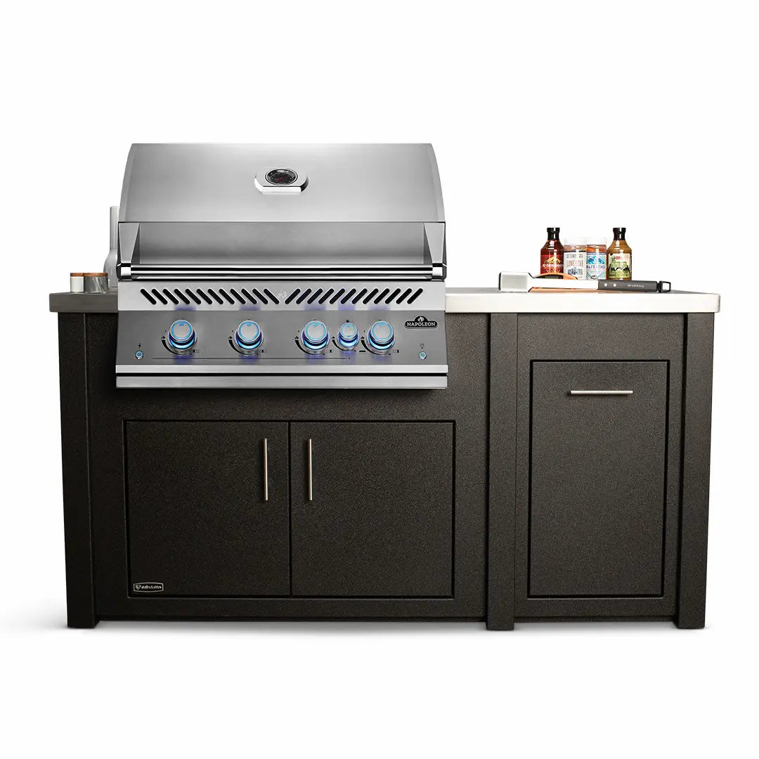 Stoll 71″ Graphite Island with Brushed Stainless Top & Napoleon Stainless BBQ Grill Outdoor Kitchen