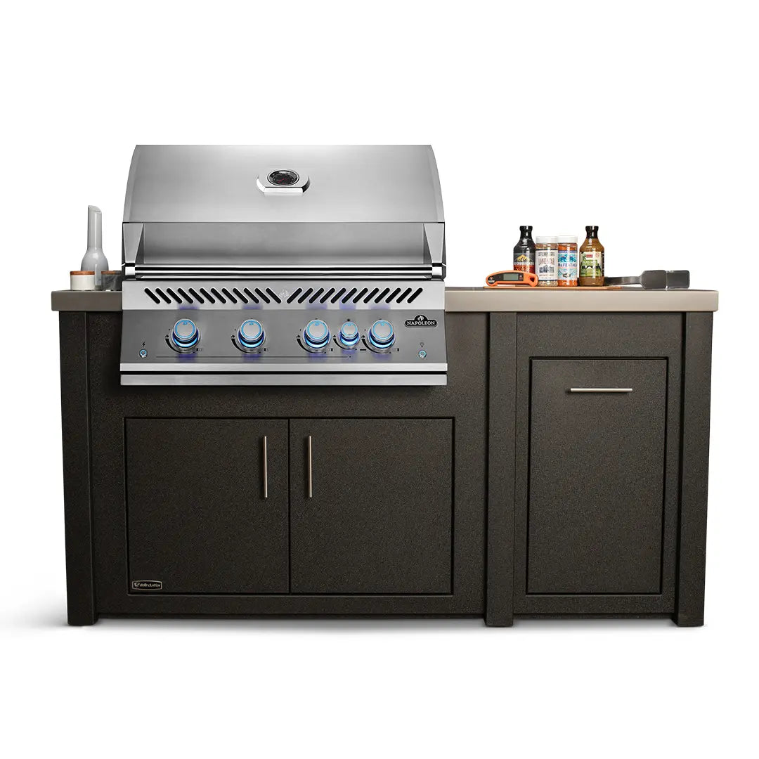 Stoll 71″ Graphite Kitchen Island with Concrete Top & Napoleon Stainless BBQ Grill Outdoor Kitchen