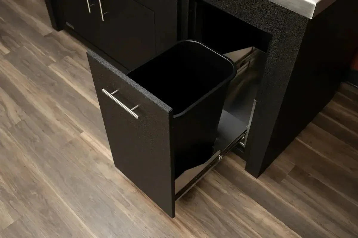 Stoll 71″ Graphite Outdoor Island with Brushed Stainless Top & Napoleon Matte Black BBQ Grill Outdoor Kitchen