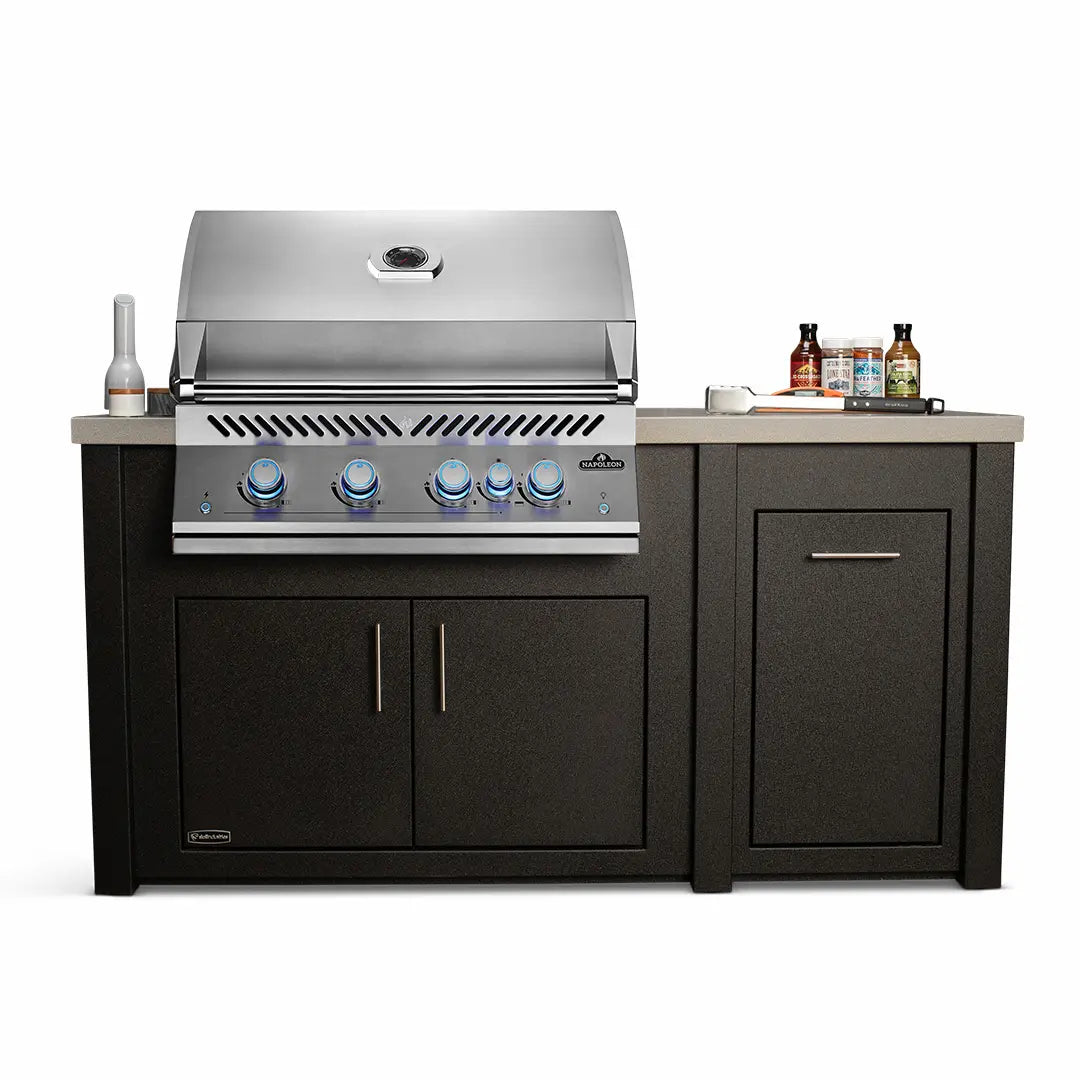 Stoll 71" Graphite Outdoor Kitchen Island with Granite Top and Stainless BBQ Grill Outdoor Kitchen