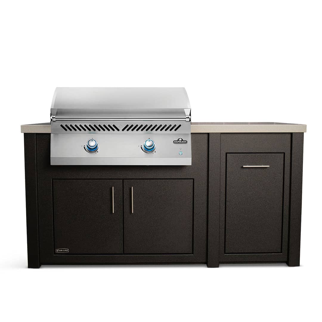 Stoll 71" Grill Island with Napoleon BIG32FT Griddle — Graphite Cabinet, Concrete Style Countertop Outdoor Kitchen