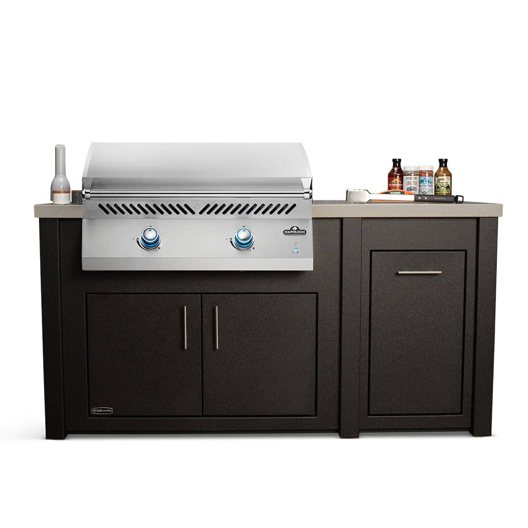 Stoll 71" Grill Island with Napoleon BIG32FT Griddle — Graphite Cabinet, Granite Style Countertop Outdoor Kitchen