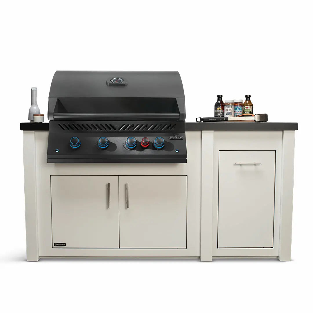 Stoll 71" Grill Island with Napoleon BIG32RB BBQ Grill Matte Black - White Cabinet with Darkened Iron Countertop Outdoor Kitchen