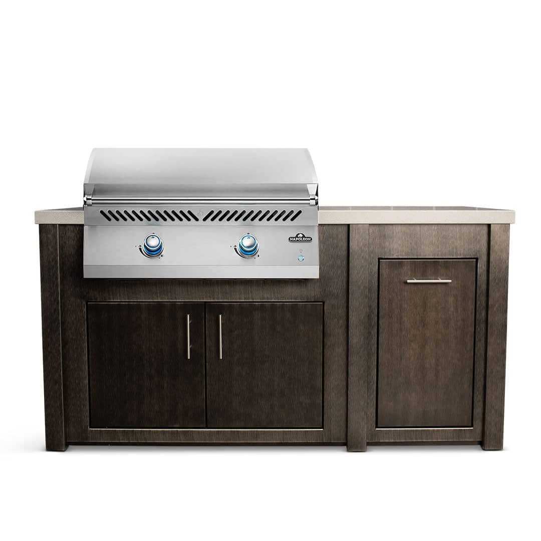 Stoll 71" Outdoor Kitchen Island with Napoleon Flat Top Gas Grill Head, Brushed Black with Granite Style Top