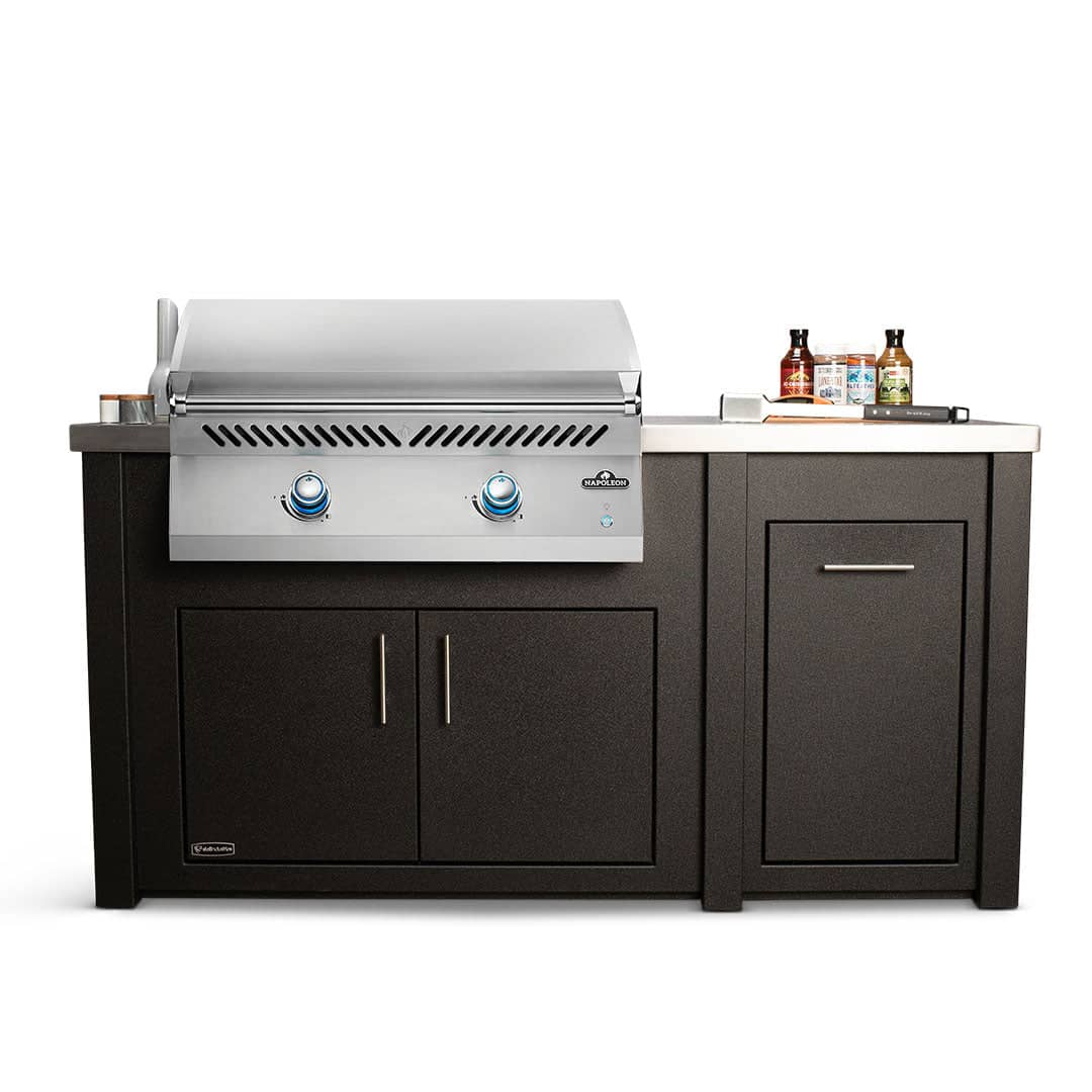 Stoll 71" Outdoor Kitchen Island with Napoleon Flat Top Gas Grill Head, Graphite Cabinet with Stainless Countertop
