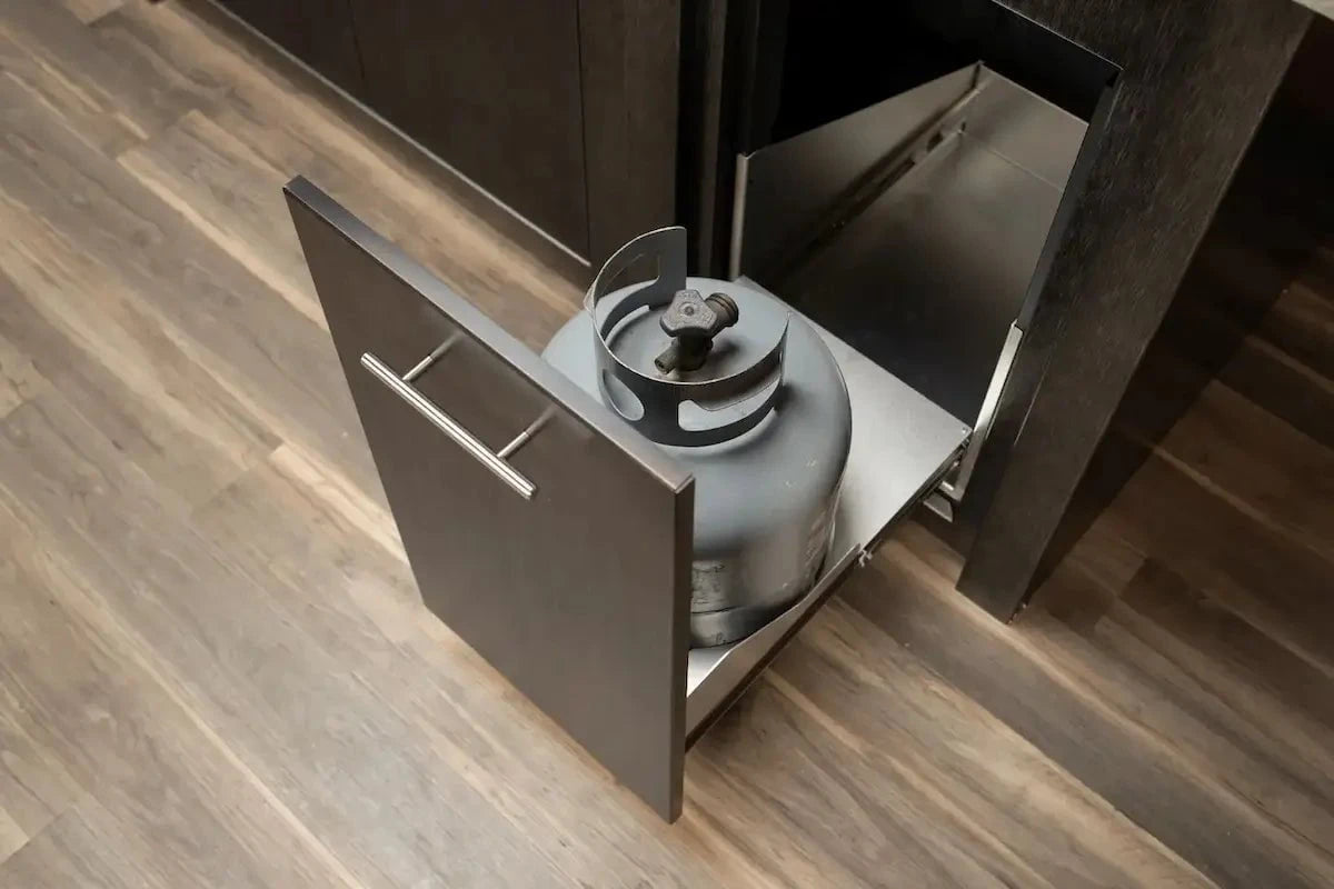 Stoll 71” Pre-Assembled Outdoor Kitchen Island + Napoleon BI32 Prestige Grill Head, Brushed Black with Granite Style Top Outdoor Kitchen 12044866