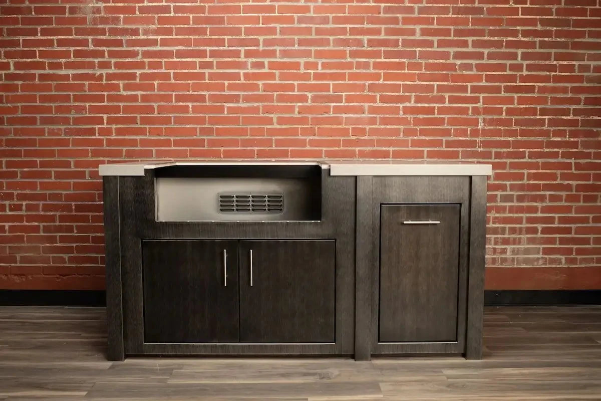 Stoll 71” Pre-Assembled Outdoor Kitchen Island + Napoleon BI32 Prestige Grill Head, Brushed Black with Granite Style Top Outdoor Kitchen 12044866