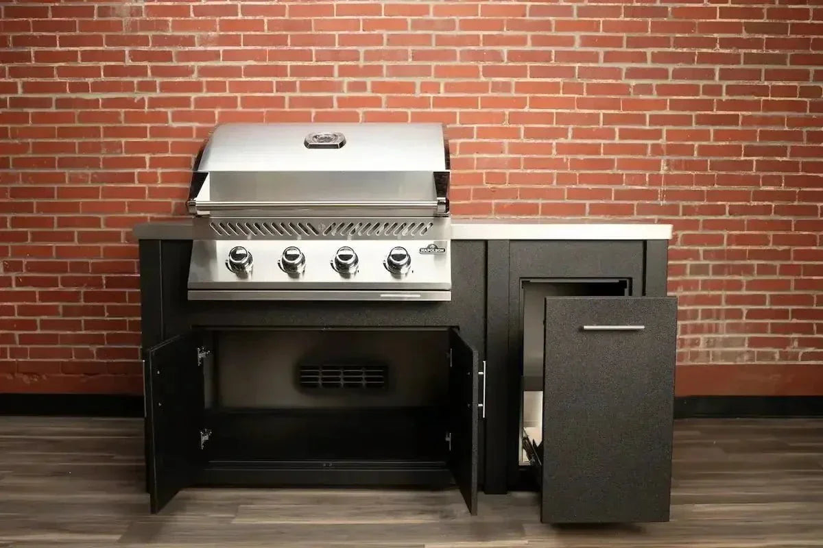 Stoll 71” Pre-Assembled Outdoor Kitchen Island + Napoleon BI32 Prestige Grill Head, Graphite with Brushed Stainless Top Grill Heads