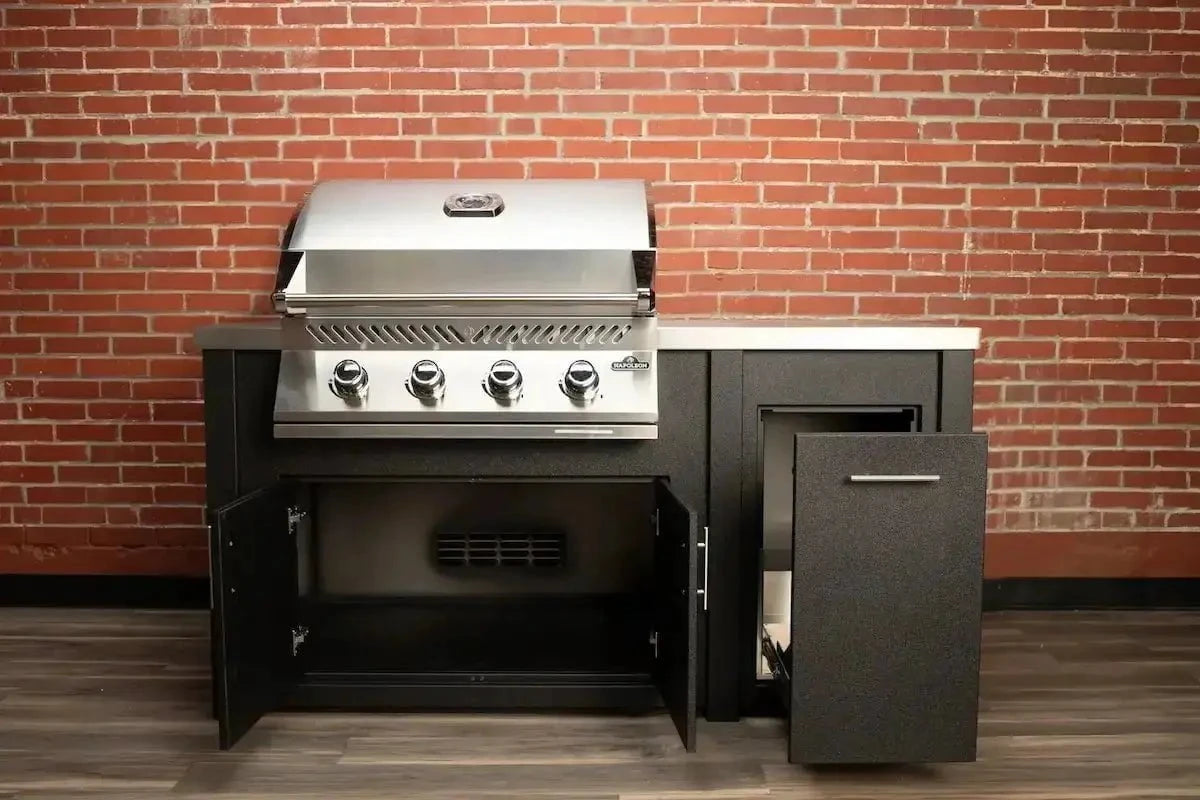 Stoll 71” Pre-Assembled Outdoor Kitchen Island + Napoleon BI32 Prestige Grill Head, Graphite with Brushed Stainless Top Outdoor Kitchen 12044867