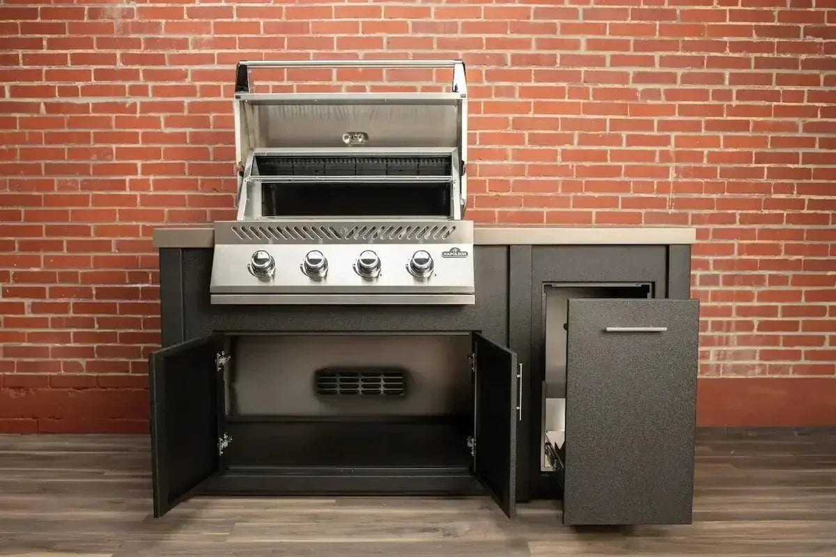 Stoll 71” Pre-Assembled Outdoor Kitchen Island + Napoleon BI32 Prestige Grill Head, Graphite with Concrete Style Top Grill Heads