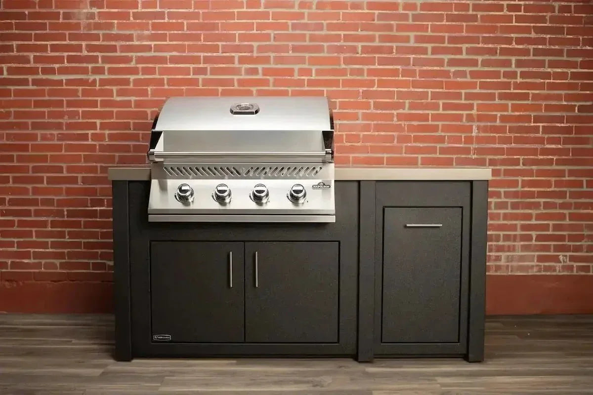 Stoll 71” Pre-Assembled Outdoor Kitchen Island + Napoleon BI32 Prestige Grill Head, Graphite with Concrete Style Top Grill Heads