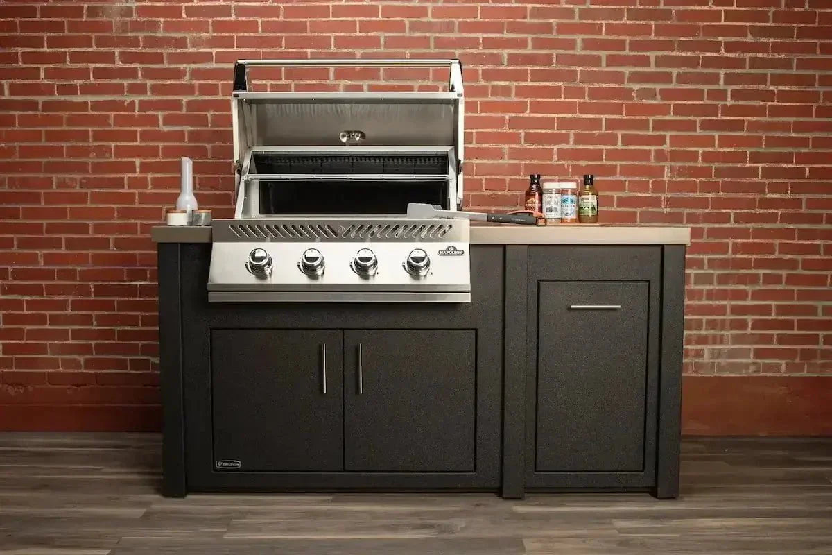 Stoll 71” Pre-Assembled Outdoor Kitchen Island + Napoleon BI32 Prestige Grill Head, Graphite with Concrete Style Top Grill Heads
