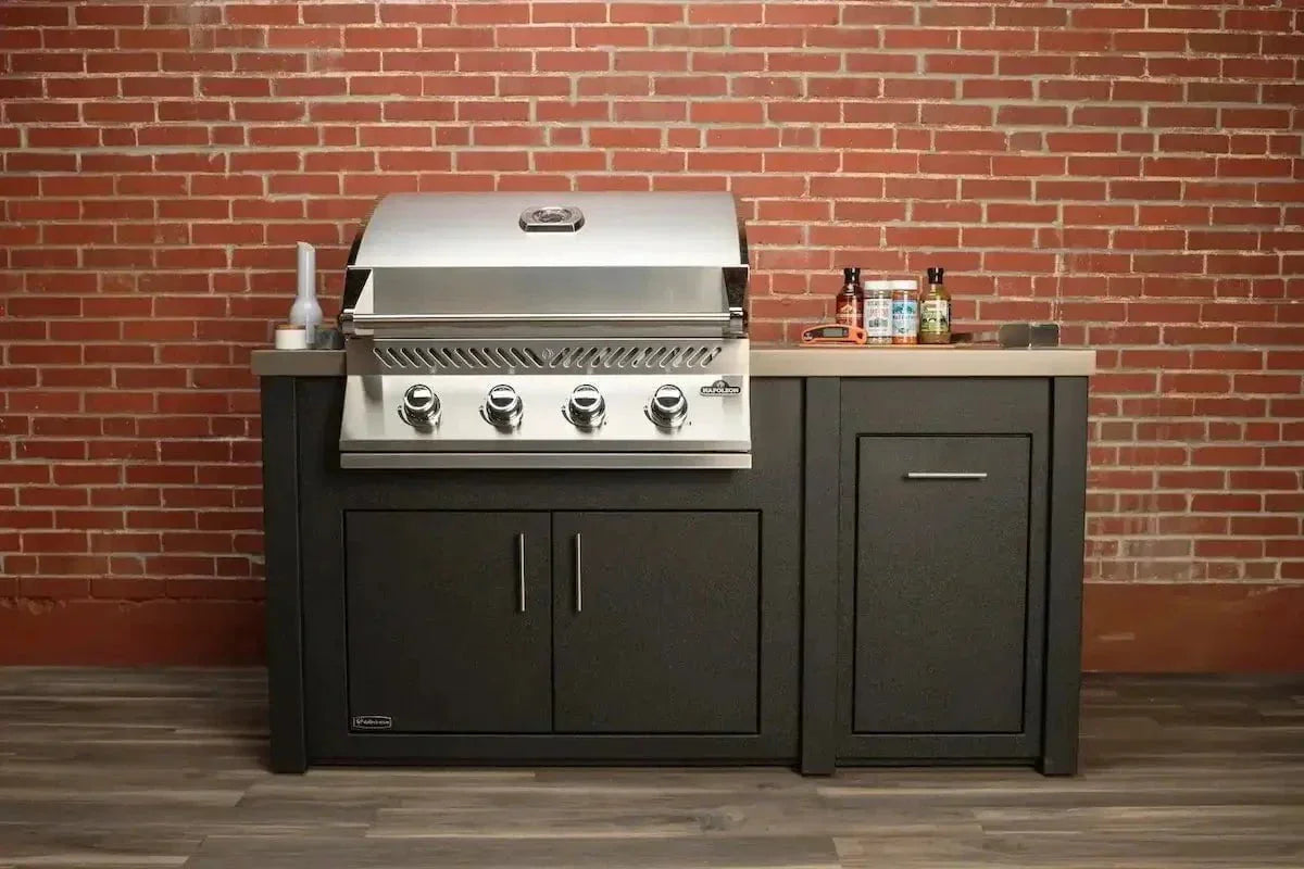 Stoll 71” Pre-Assembled Outdoor Kitchen Island + Napoleon BI32 Prestige Grill Head, Graphite with Concrete Style Top Grill Heads