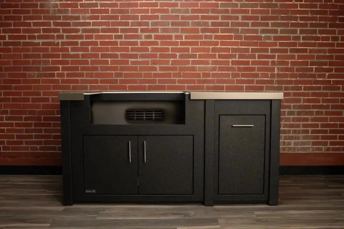 Stoll 71” Pre-Assembled Outdoor Kitchen Island + Napoleon BI32 Prestige Grill Head, Graphite with Concrete Style Top Outdoor Kitchen 12044869