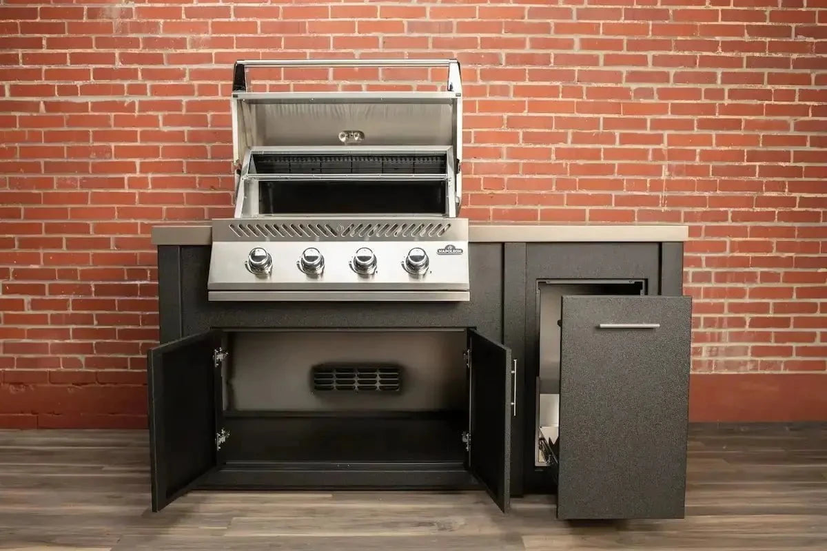 Stoll 71” Pre-Assembled Outdoor Kitchen Island + Napoleon BI32 Prestige Grill Head, Graphite with Concrete Style Top Outdoor Kitchen 12044869