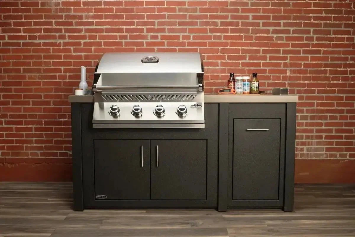Stoll 71” Pre-Assembled Outdoor Kitchen Island + Napoleon BI32 Prestige Grill Head, Graphite with Concrete Style Top Outdoor Kitchen 12044869