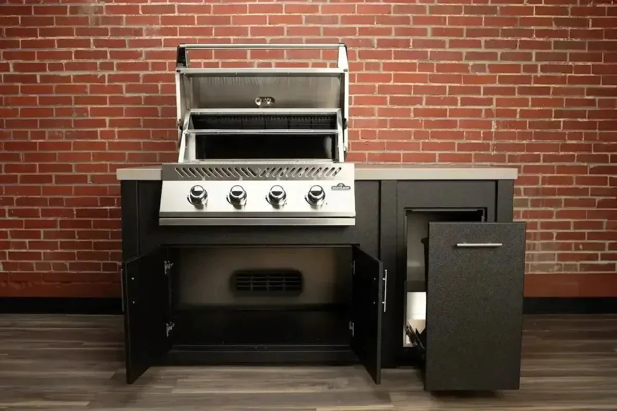 Stoll 71” Pre-Assembled Outdoor Kitchen Island + Napoleon BI32 Prestige Grill Head, Graphite with Granite Style Top Grill Heads