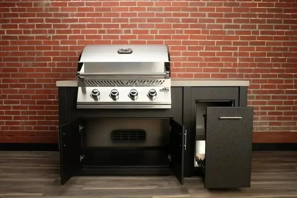 Stoll 71” Pre-Assembled Outdoor Kitchen Island + Napoleon BI32 Prestige Grill Head, Graphite with Granite Style Top Grill Heads