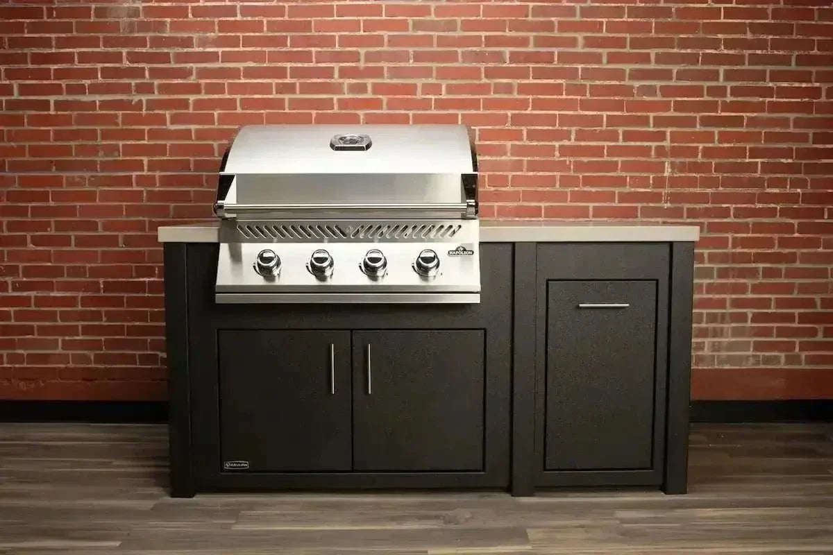 Stoll 71” Pre-Assembled Outdoor Kitchen Island + Napoleon BI32 Prestige Grill Head, Graphite with Granite Style Top Grill Heads