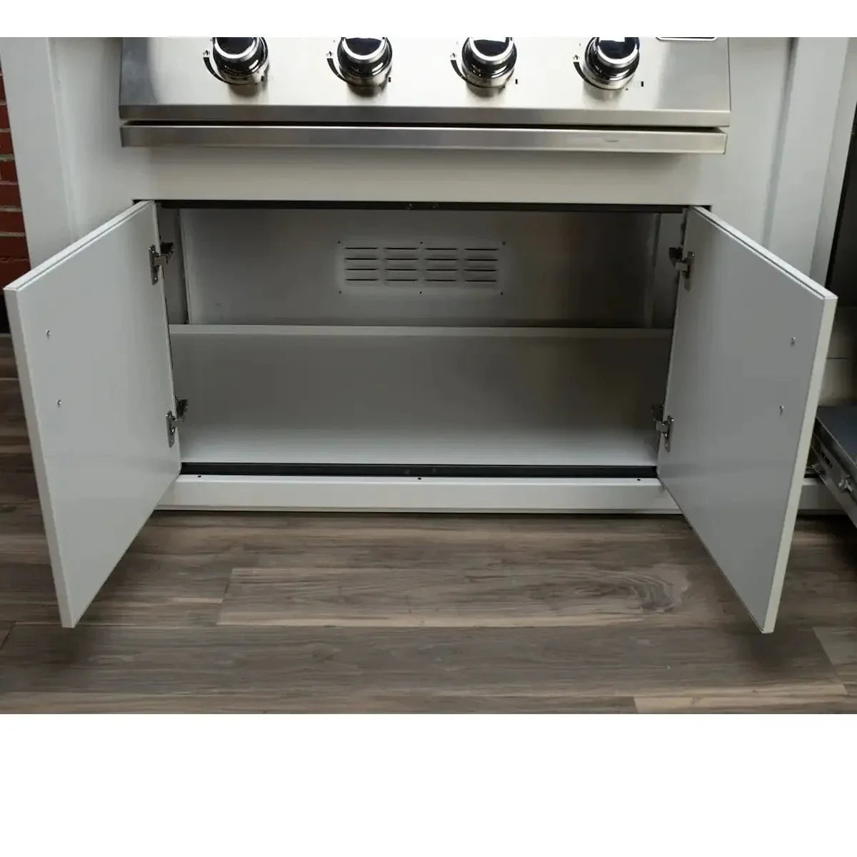 Stoll 71” Pre-Assembled Outdoor Kitchen Island + Napoleon BI32 Prestige Grill Head, White Cabinet with Darkened Iron Top Grill Heads