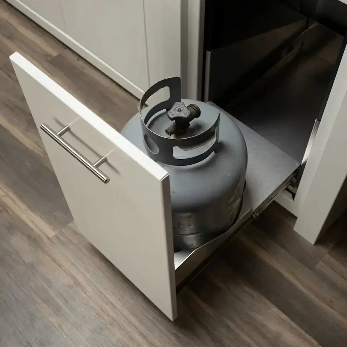 Stoll 71″ White Kitchen Island with Darkened Iron Top & Napoleon Stainless BBQ Grill Outdoor Kitchen