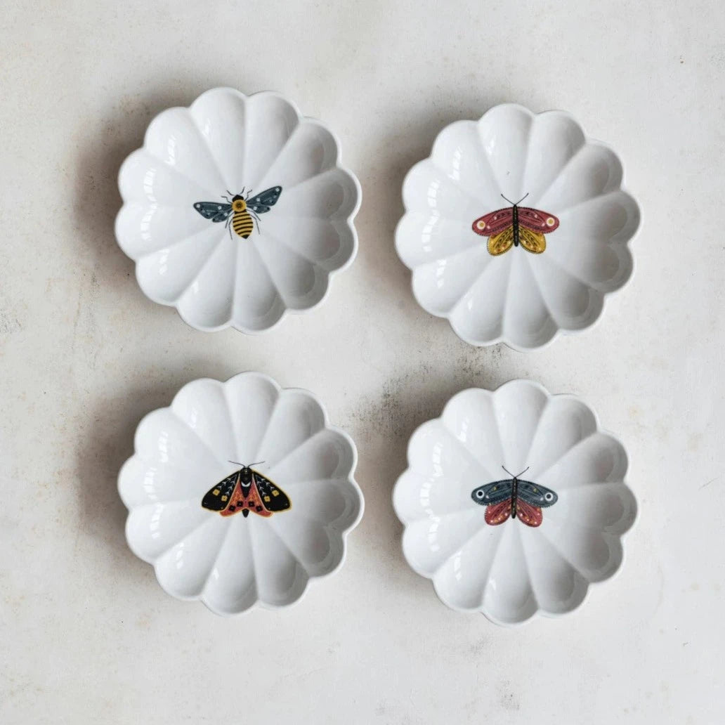 Stoneware Fluted Dish with Insect