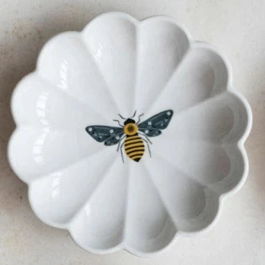 Stoneware Fluted Dish with Insect
