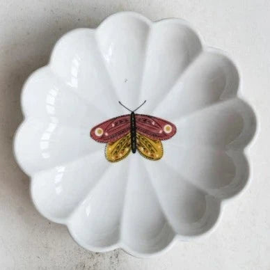 Stoneware Fluted Dish with Insect