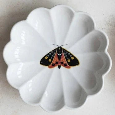 Stoneware Fluted Dish with Insect