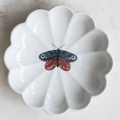 Stoneware Fluted Dish with Insect