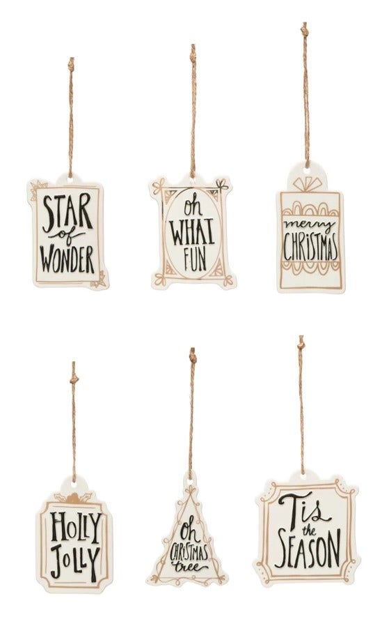 Stoneware Ornaments with Holiday Sayings