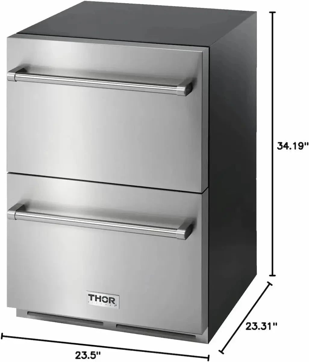 Thor 24 inch Indoor / Outdoor Undercounter Double Drawer Refrigerator, TRF24U Refrigerators 12044337